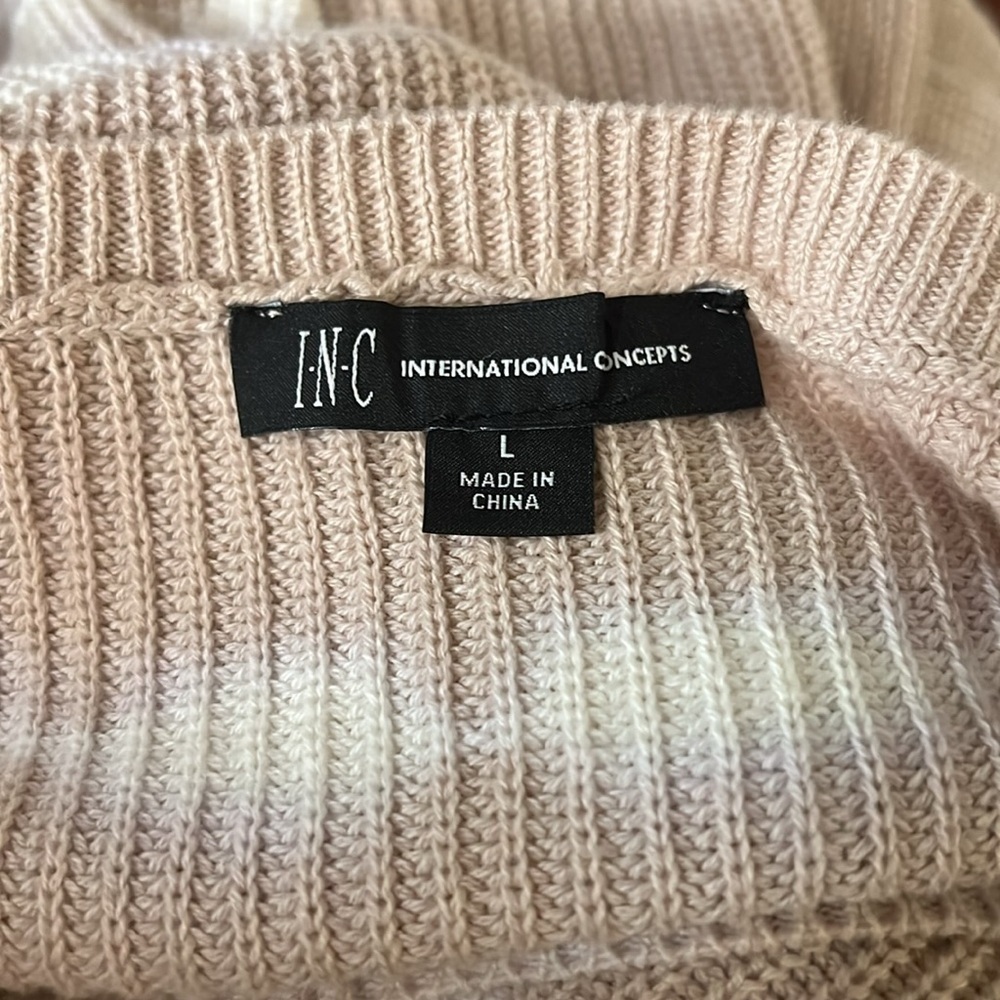 INC International Concepts Tan & White Tie-Dye 100% Cotton Scoop Neck Sweater, L - Picture 5 of 5